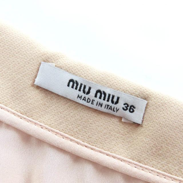 極美品△MIUMIU ミュウミュウ MG1048 ウール シルク ビジュー・エコパール付き ミニスカート ピンクベージュ 36 伊製 正規品 レディース_5