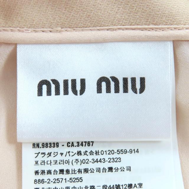 極美品△MIUMIU ミュウミュウ MG1048 ウール シルク ビジュー・エコパール付き ミニスカート ピンクベージュ 36 伊製 正規品 レディース_6