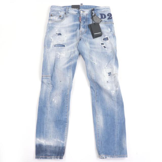 未使用品□DSQUARED2 ディースクエアード S74LB0853 Tidy Biker Jean クラッシュデニムパンツ インディゴブルー 44 イタリア製 正規品
