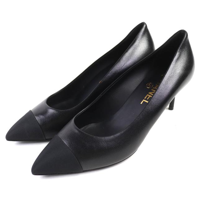 美品△CHANEL シャネル G31984 ココマーク 異素材切替 ポインテッドトゥ レザー パンプス ブラック 37 保存袋付き イタリア製 レディース