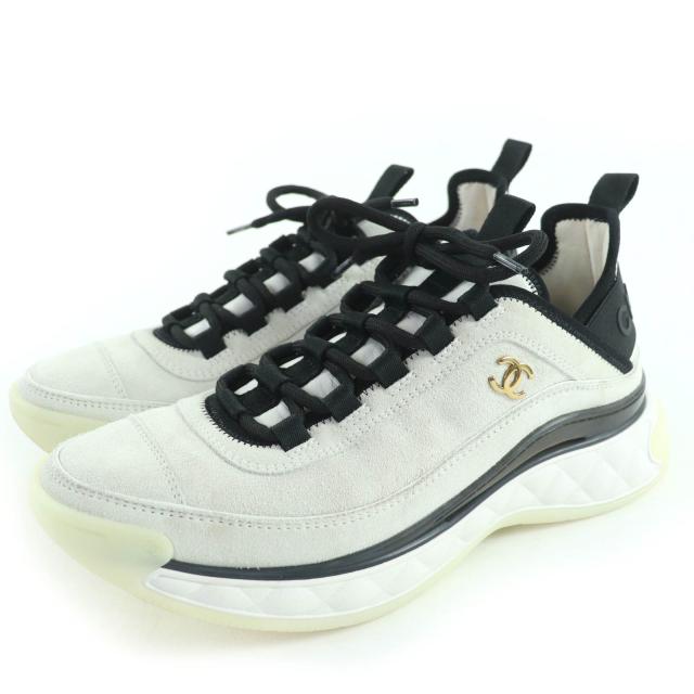 美品☆CHANEL シャネル 24C G45331 スウェードレザー ココマーク ローカットスニーカー アイボリー 38 箱・保存袋付 伊製 レディース