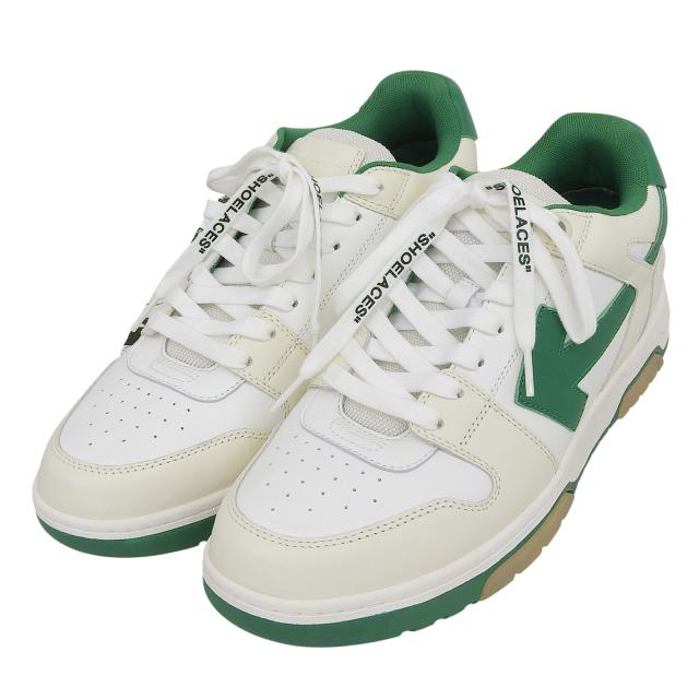 未使用品▲OFF-WHITE オフホワイト OMIA189F20 OUT OF OFFICE レザー ローカットスニーカー ホワイト グリーン 45 保存袋付き メンズ