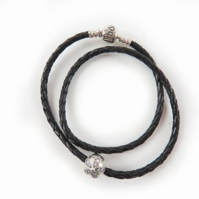 美品☆PANDORA パンドラ 925 ブレスレット レザーダブルブレスレット 