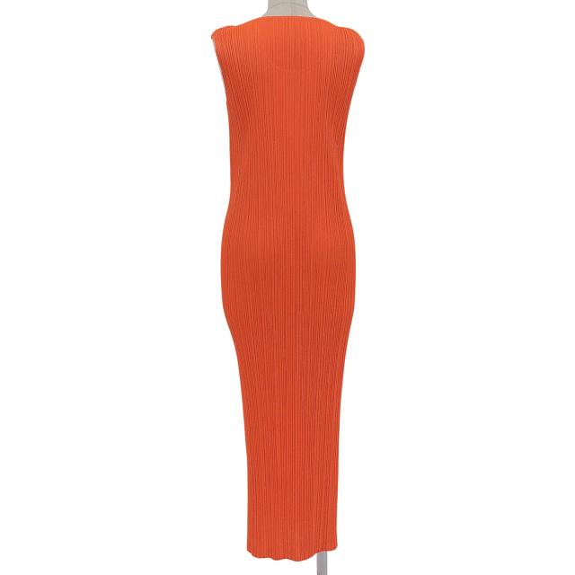極美品▲PLEATS PLEASE プリーツプリーズ イッセイミヤケ PP11-JH201 マキシ丈 ノースリーブワンピース ネオンオレンジ 2 日本製 正規品_1