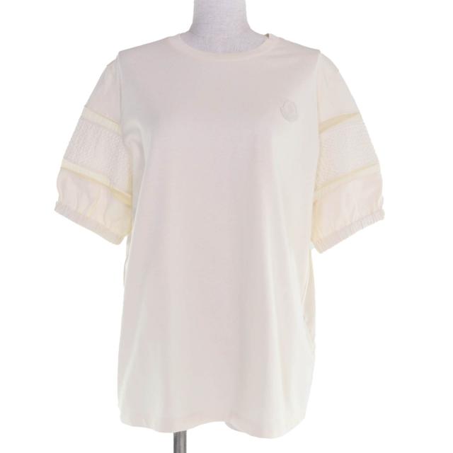 未使用品☆MONCLER モンクレール 2024年製 コットン100％ シルク使い ロゴワッペン付 半袖Ｔシャツ アイボリー M 箱付 正規品 レディース