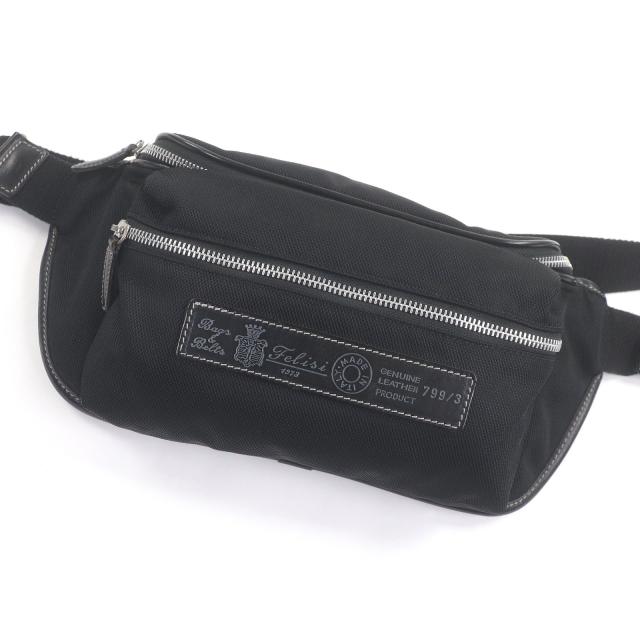 美品□Felisi フェリージ 799/3 バゲッタレザー ナイロン クロスボディバッグ ウエストバッグ 斜め掛けバッグ ブラック メンズオススメ