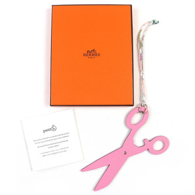 未使用品△HERMES エルメス プティアッシュ レザー ハサミ シザー バッグチャーム ピンク レッド 箱付き フランス製_1