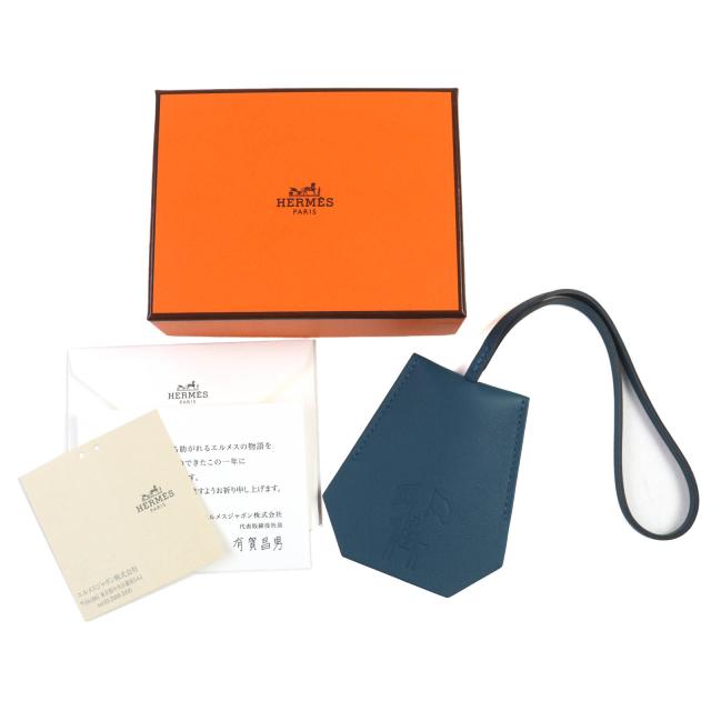 未使用品△HERMES エルメス レザー イヤーズギフト キークロシェット バッグチャーム ネイビー系 箱付き フランス製 レディース_1