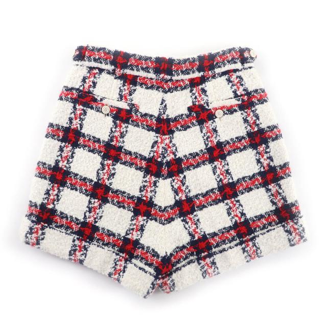 極美品★GUCCI グッチ 657877 ウール混 ロゴボタン付 チェック柄 ツイード ショートパンツ マルチ 38 イタリア製 正規品 レディース_1