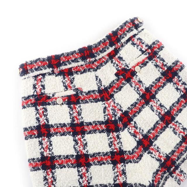 極美品★GUCCI グッチ 657877 ウール混 ロゴボタン付 チェック柄 ツイード ショートパンツ マルチ 38 イタリア製 正規品 レディース_3