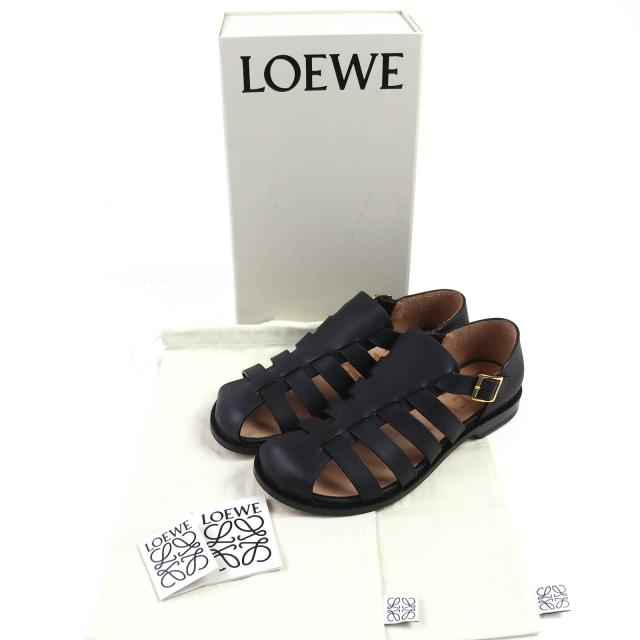 未使用品△LOEWE ロエベ L814465X77 CAMPO カンポ ロゴバックル レザー グルカサンダル ブラック 38 箱・保存袋付 イタリア製 レディース_1