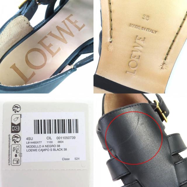 未使用品△LOEWE ロエベ L814465X77 CAMPO カンポ ロゴバックル レザー グルカサンダル ブラック 38 箱・保存袋付 イタリア製 レディース_9
