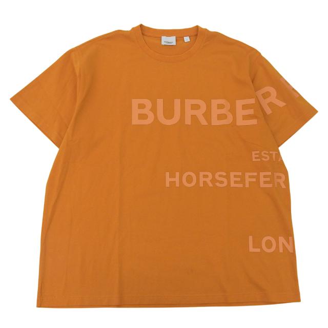 極美品▲BURBERRY バーバリー 8040692 コットン100％ ホースフェリープリント ショートスリーブ 半袖Ｔシャツ オレンジ L 正規品 メンズ