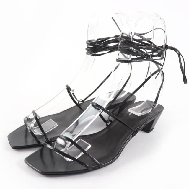 極美品☆THE ROW ザロウ GRAPHIC STRAP KITTEN スクエアトゥ レザー サンダル ブラック 35 箱・保存袋付き イタリア製 レディース