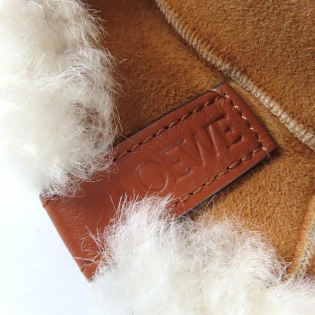美品☆LOEWE ロエベ ロゴレザー使い ムートン バケットハット 帽子