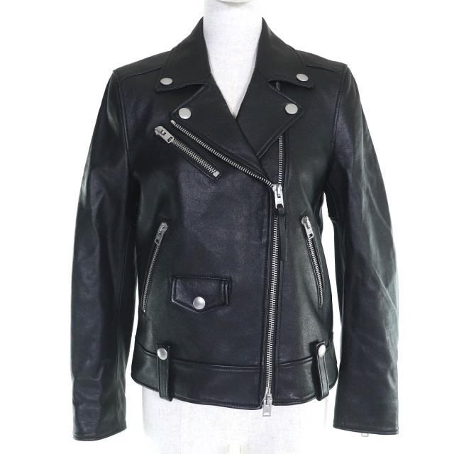 極美品△COACH コーチ 3725 ロゴボタン ラムレザー 中綿 ダブル ライダースジャケット ブラック XS 正規品 レディース オススメ◎
