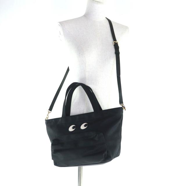 極美品★ANYA HINDMARCH アニヤ ハインドマーチ E/W TOTE MINI EYES ナイロン 2WAYトートバッグ ハンドバッグ ブラック レディース_4