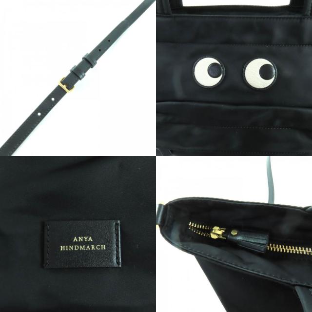 極美品★ANYA HINDMARCH アニヤ ハインドマーチ E/W TOTE MINI EYES ナイロン 2WAYトートバッグ ハンドバッグ ブラック レディース_8