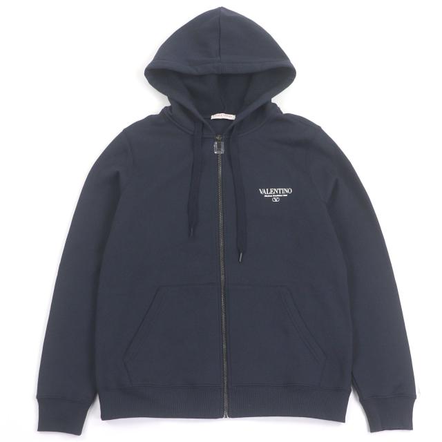 未使用品□VALENTINO ヴァレンティノ 2024年製 5V3MF27QA8D コットン ポリアミド ロゴプリント パーカー ネイビー XS 伊製 正規品 メンズ