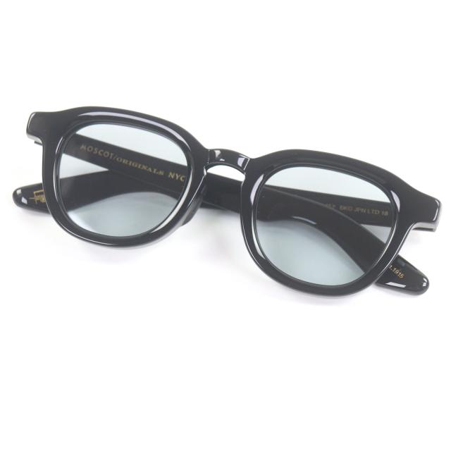 極美品□MOSCOT モスコット DAHVEN アイウェア サングラス ブラック ブルーレンズ 47□24-151 箱・ケース付き メンズ レディースオススメ