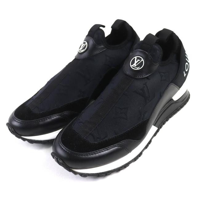 未使用品△LOUIS VUITTON ルイヴィトン ランアウェイライン レザー LVロゴ モノグラムファブリック レザー使い スニーカー ブラック 37