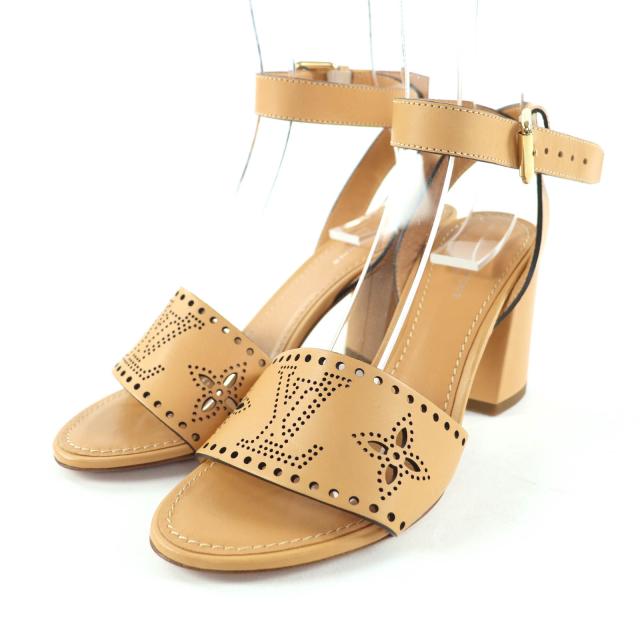 未使用品★LOUIS VUITTON ルイヴィトン ホライゾンライン モノグラム マヒナ アンクルストラップ レザー サンダル ベージュ 36 保存袋付