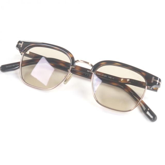 極美品□TOM FORD トムフォード TF1119-D マーブル ハーフリム サングラス クリアブラウン ゴールド イエローレンズ 47□21-145 伊製