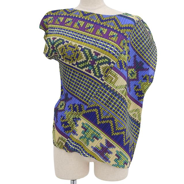 極美品▲PLEATS PLEASE プリーツプリーズ イッセイミヤケ PP03-JK554 アシンメトリーチロリアンシャツ カットソー 3 日本製 正規品