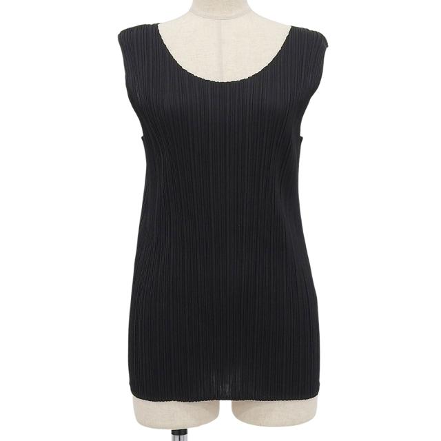 極美品▲PLEATS PLEASE プリーツプリーズ イッセイミヤケ PP05-JK001 ラウンドネック ノースリーブ トップス ブラック 4 日本製 正規品