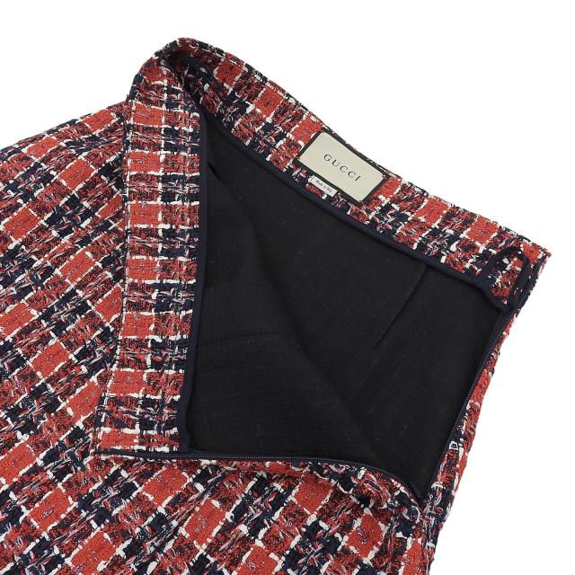 極美品▲GUCCI グッチ 516588 コットン混 タイガーボタン付き チェック柄 ひざ丈 ツイードスカート マルチ 38 伊製 正規品 レディース_3