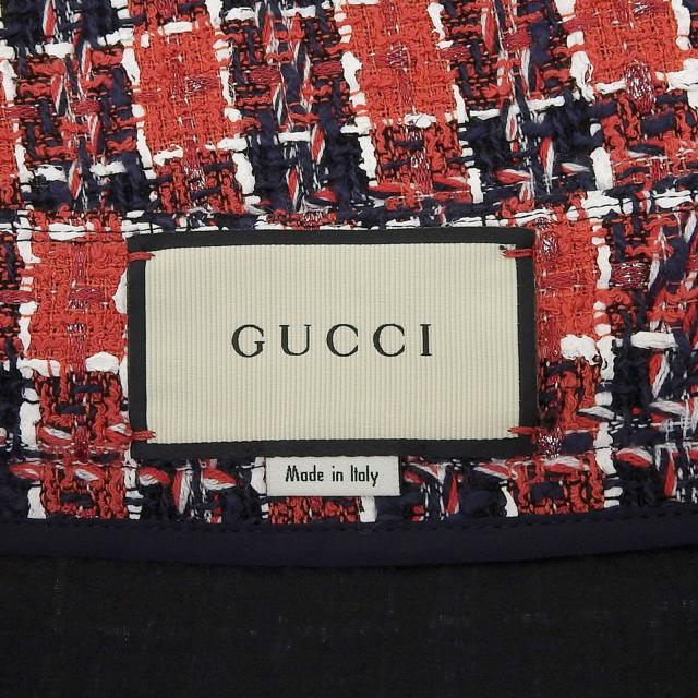 極美品▲GUCCI グッチ 516588 コットン混 タイガーボタン付き チェック柄 ひざ丈 ツイードスカート マルチ 38 伊製 正規品 レディース_4