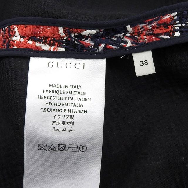 極美品▲GUCCI グッチ 516588 コットン混 タイガーボタン付き チェック柄 ひざ丈 ツイードスカート マルチ 38 伊製 正規品 レディース_5