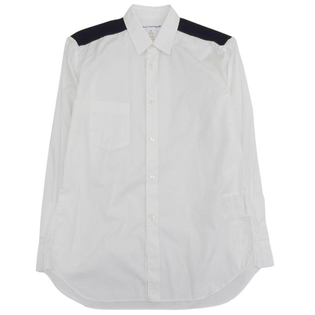 極美品▲COMME des GARCONS SHIRT コムデギャルソンシャツ FH-B050 コットン100％ 長袖シャツ ホワイト ネイビー S フランス製 正規品