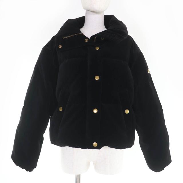 極美品☆COACH コーチ CU415 ベルベット パッファー ロゴ金具付 スタンドカラー ダウンジャケット ブラック S 正規品 レディース