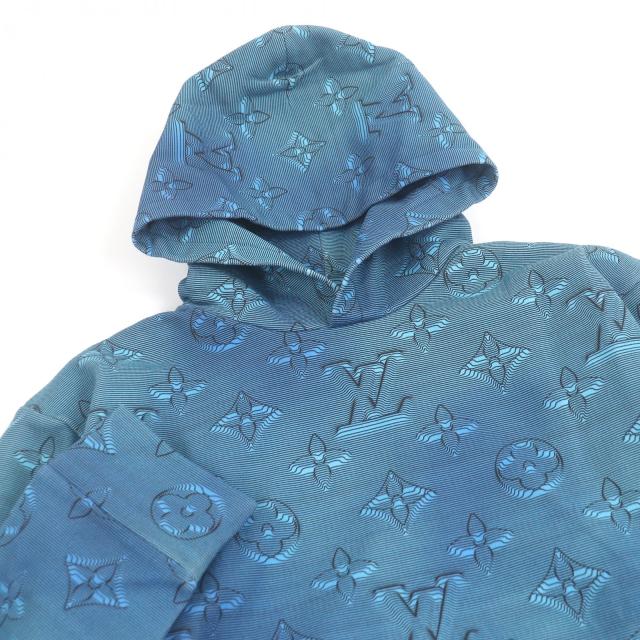 未使用品□LOUIS VUITTON ルイヴィトン 22AW 3Dモノグラム 総柄 プルオーバーパーカー フーディー ライトブルー　L イタリア製 正規品　