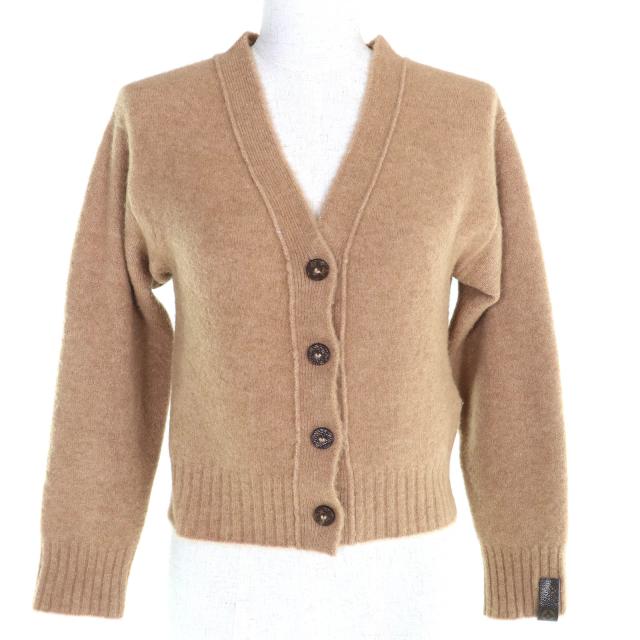 極美△LOUIS VUITTON ルイヴィトン 24SS FQKC13 ヤクウール シルク混 モノグラムボタン Vネック ニットカーディガン ブラウン XS 正規品