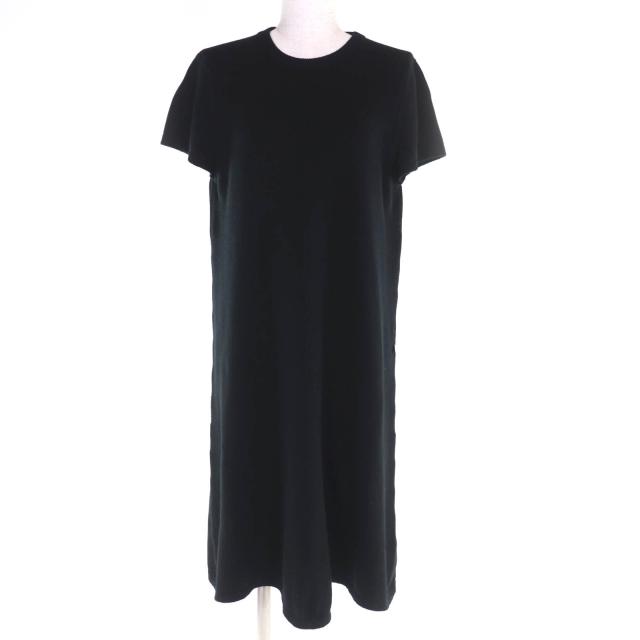 美品◇HERMES エルメス カシミヤ100％ シルバー金具 Hロゴ金具付 Aライン 半袖ニット ワンピース ブラック 42 英国製 正規品 レディース