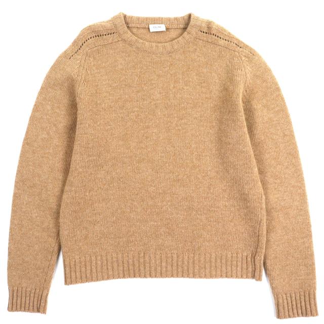 極美品▼CELINE セリーヌ 2A681979E ウール100% クルーネック プルオーバー ニットセーター ライトブラウン XL スコットランド製 正規品