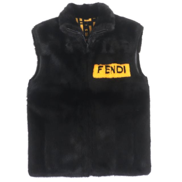 未使用品▼FENDI フェンディ 2021年製 FMH024 ミンクファー ラムレザー カシミヤ100% FFロゴ WZIPUP リバーシブル ベスト 50 正規品