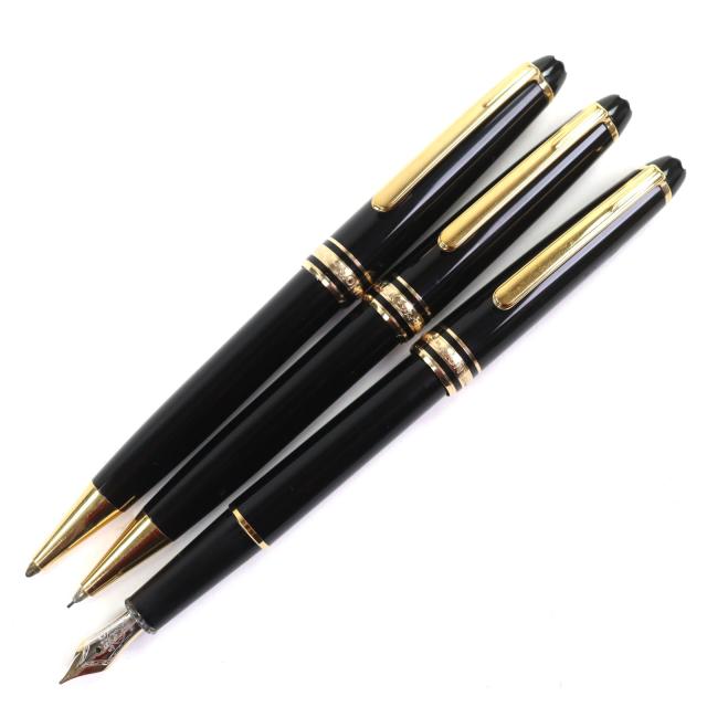 良品▼MONTBLANC モンブラン マイスターシュテュック クラシック ペン先14K Mニブ 万年筆 ボールペン シャープペンシル 3本セット 筆記◎