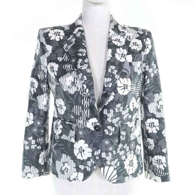 極美品△THOM BROWNE トムブラウン FBC646A シルク100％ フラワープリント 3B ショート テーラードジャケット グレー ホワイト 36 正規品