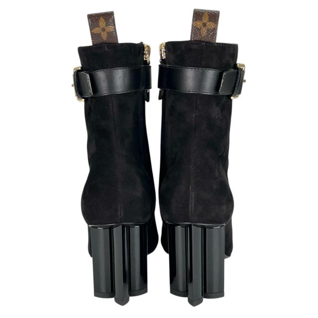 極美品▲LOUIS VUITTON ルイヴィトン 2021年製 1A965S 影ぼうし 生産ライン スウェードレザー アンクルブーツ 黒いこと ゴールド金具 35