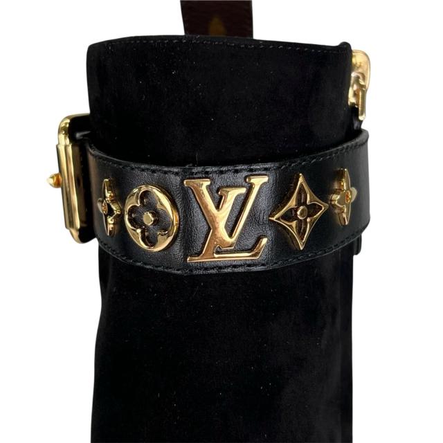 極美品▲LOUIS VUITTON ルイヴィトン 2021年製 1A965S 影ぼうし 生産ライン スウェードレザー アンクルブーツ 黒いこと ゴールド金具 35