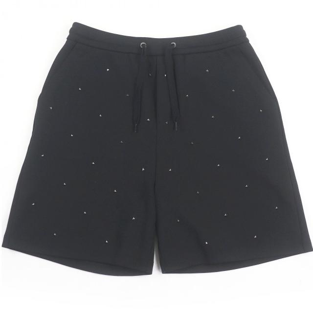 極美品□VALENTINO ヴァレンティノ 1V3MD01N8QE ロックスタッズ ショート スウェットパンツ ブラック L イタリア製 正規品 メンズ