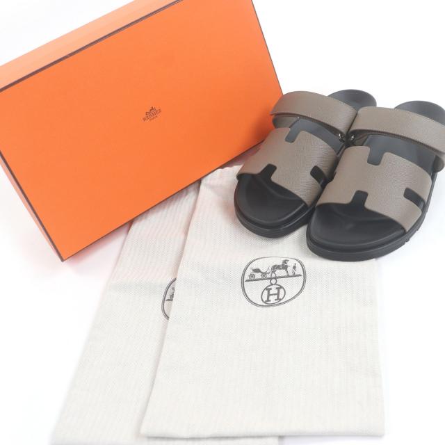 未使用品□HERMES エルメス シプレ ヴォーエプソン Hロゴデザイン シャワーサンダル スライドサンダル エトゥープ 41.5 イタリア製_1