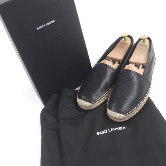 未使用品□SAINT LAURENT PARIS サンローランパリ 509616 レザー ジュート YSLステッチ エスパドリーユ スリッポン フラットシューズ 44_1