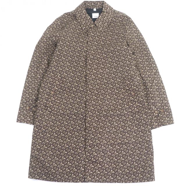 極美品□BURBERRY バーバリー 8018265 TBモノグラム 総柄 フライフロント ステンカラーコート ブラウン 48 イタリア製 正規品 メンズ