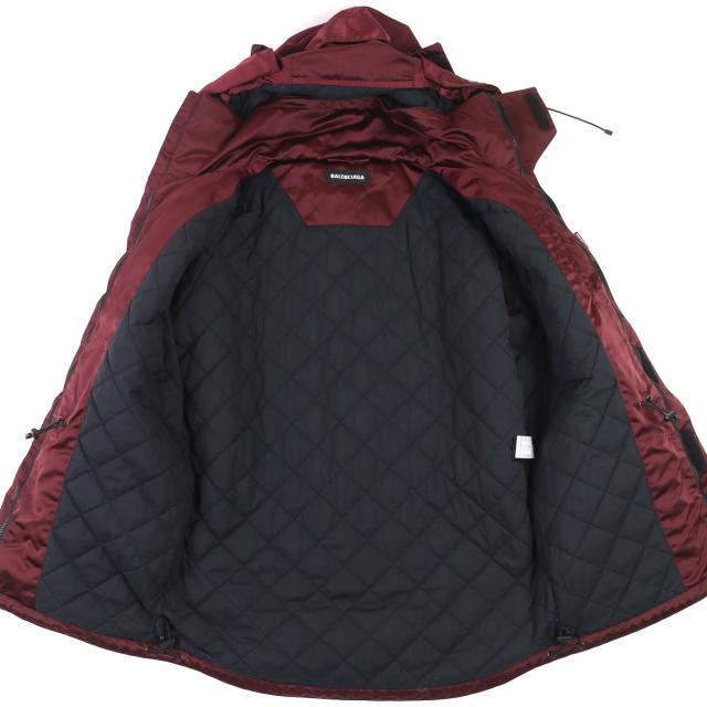 極美品△BALENCIAGA バレンシアガ 594907 Grape nylon oversize jacket フード付き 中綿入 コート ボルドー 42 イタリア製 正規品 メンズ_6