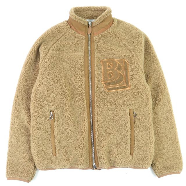 極美品△BURBERRY バーバリー 8045555 ロゴエンブレム ボアフリース テディ ジップアップ ジャケット ベージュ S 正規品 メンズ