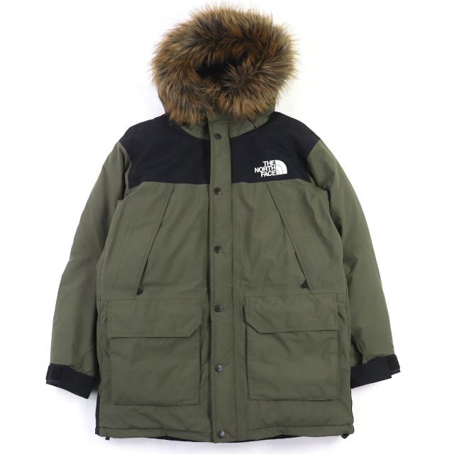 美品△THE NORTH FACE ザ・ノースフェイス ND91935 Mountain Down Coat ゴアテックス ロゴ刺繍 マウンテン ダウンコート カーキ L 正規品